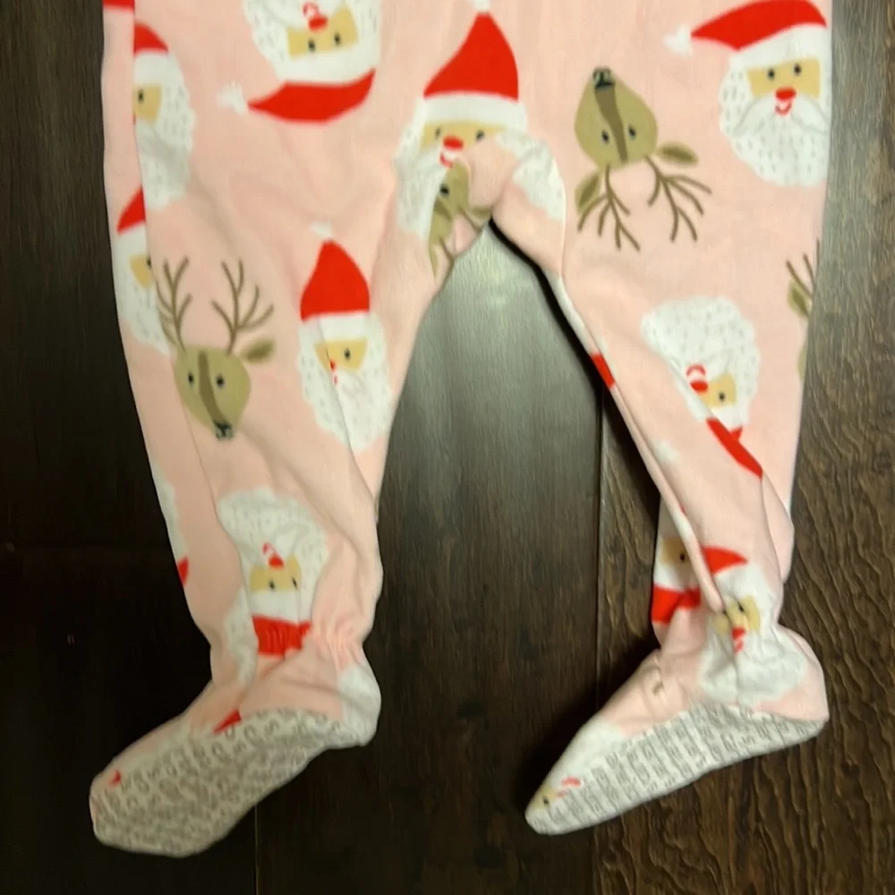 Adorable Carters Baby Girl Pink Christmas Santa Print Footie pajamas!